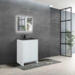30" Glossy White Freestanding Bathroom Vanity with Black Engineered Quartz Countertop - Image 4