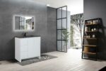 36" Glossy White Freestanding Bathroom Vanity with Black Engineered Quartz Countertop - Image 6