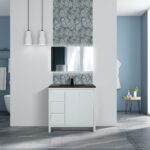 36" Glossy White Freestanding Bathroom Vanity with Black Engineered Quartz Countertop