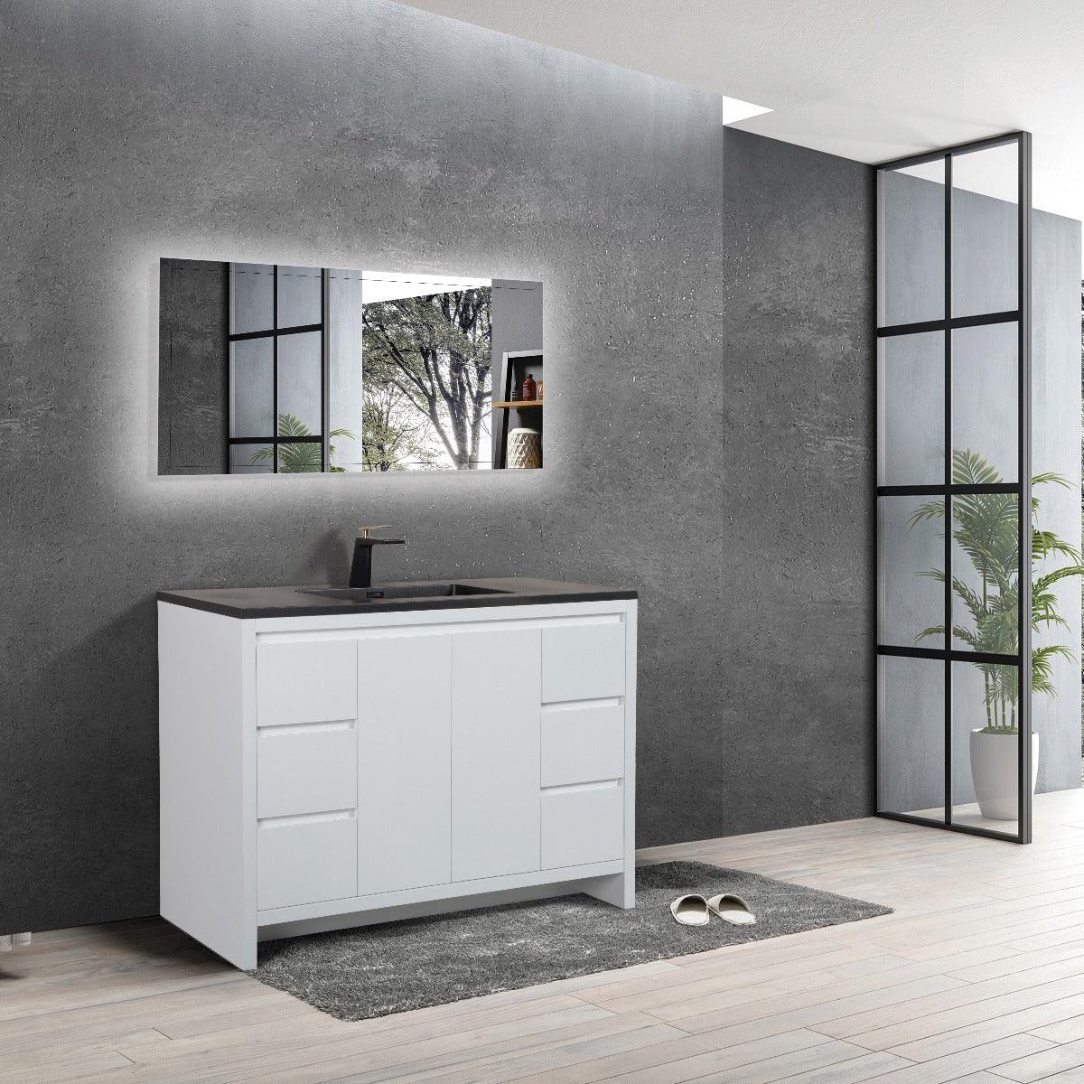40" Glossy White Freestanding Bathroom Vanity with Black Engineered Quartz Countertop – Image 4