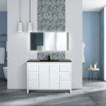 48" Glossy White Freestanding Bathroom Vanity with Black Engineered Quartz Countertop
