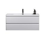 48" Glossy White Wall Mount Bathroom Vanity with White Polymarble Countertop - Image 3