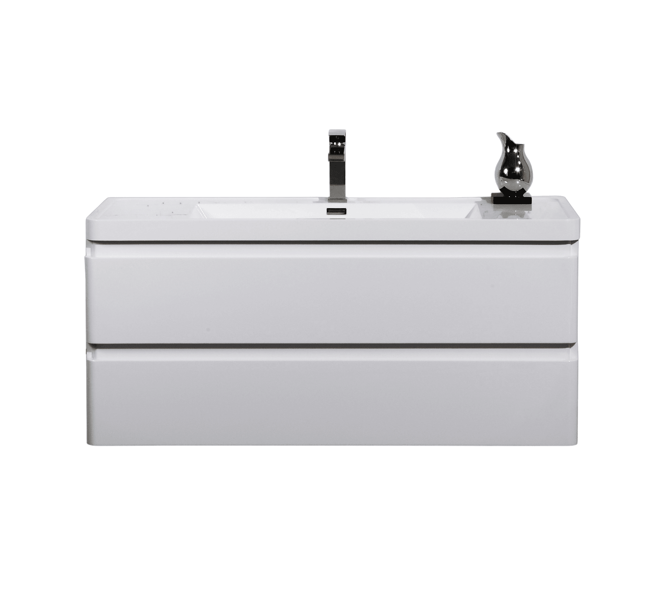 48" Glossy White Wall Mount Bathroom Vanity with White Polymarble Countertop – Image 3