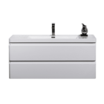 48" Glossy White Wall Mount Bathroom Vanity with White Polymarble Countertop - Image 2