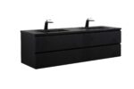 72" Black Wall Mount Double Sink Bathroom Vanity with Black Engineered Quartz Countertop - Image 3