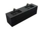 72" Black Wall Mount Double Sink Bathroom Vanity with Black Engineered Quartz Countertop - Image 4