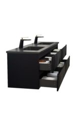 72" Black Wall Mount Double Sink Bathroom Vanity with Black Engineered Quartz Countertop - Image 6