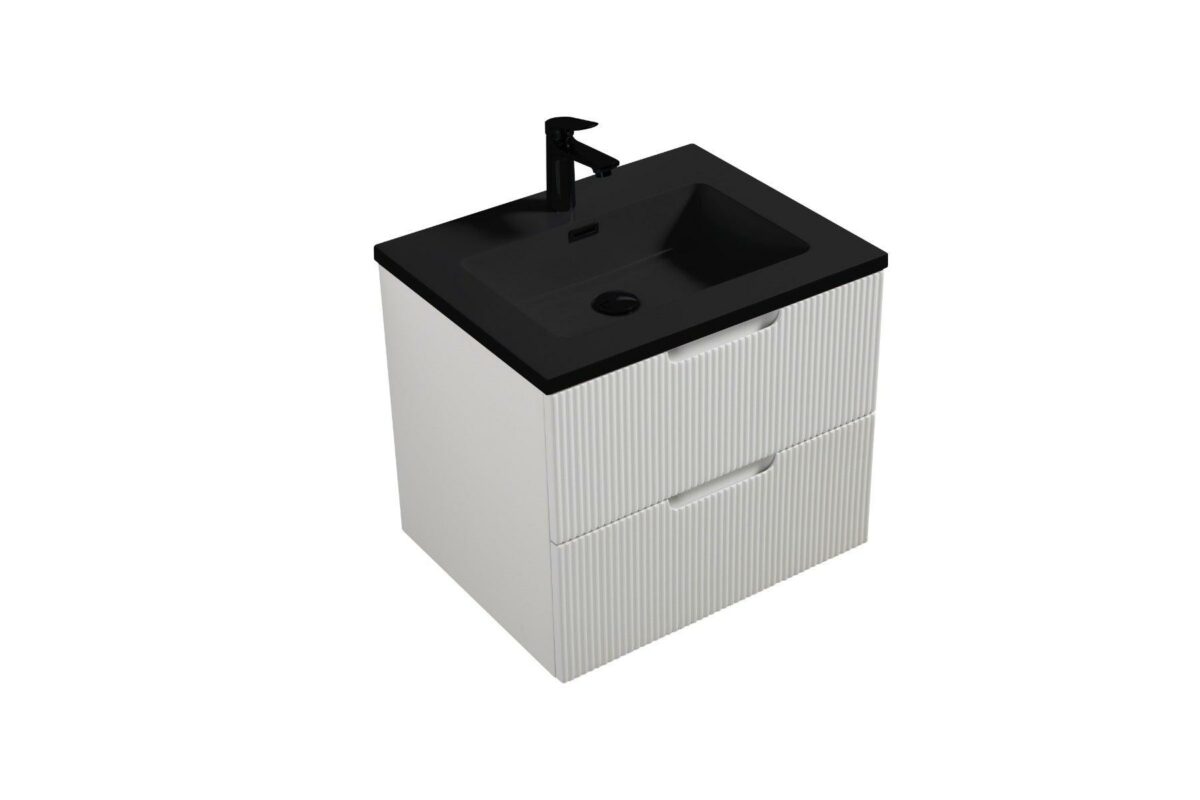 30" Glossy White Wall Mount Bathroom Vanity with Black Engineered Quartz Countertop - Image 3