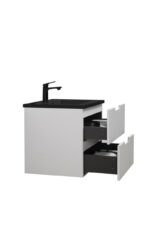 30" Glossy White Wall Mount Bathroom Vanity with Black Engineered Quartz Countertop - Image 4