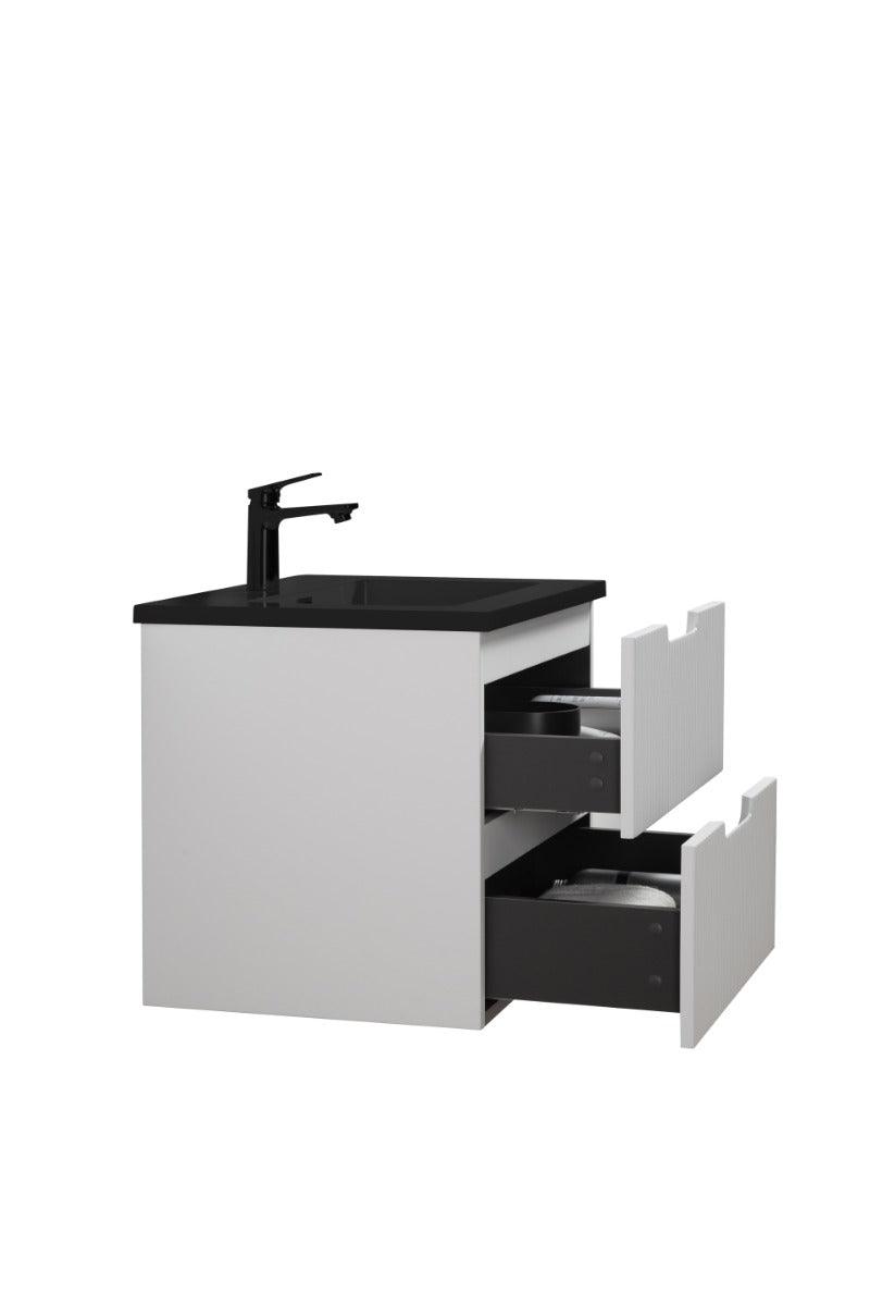 30" Glossy White Wall Mount Bathroom Vanity with Black Engineered Quartz Countertop – Image 4