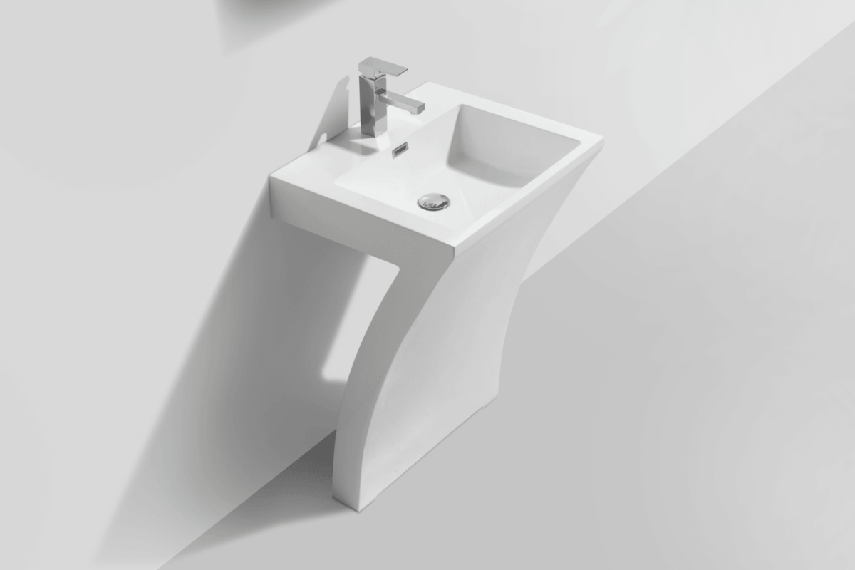 23" White Freestanding Pedestal Basin in Polymarble 7 Shape Collection - Image 4