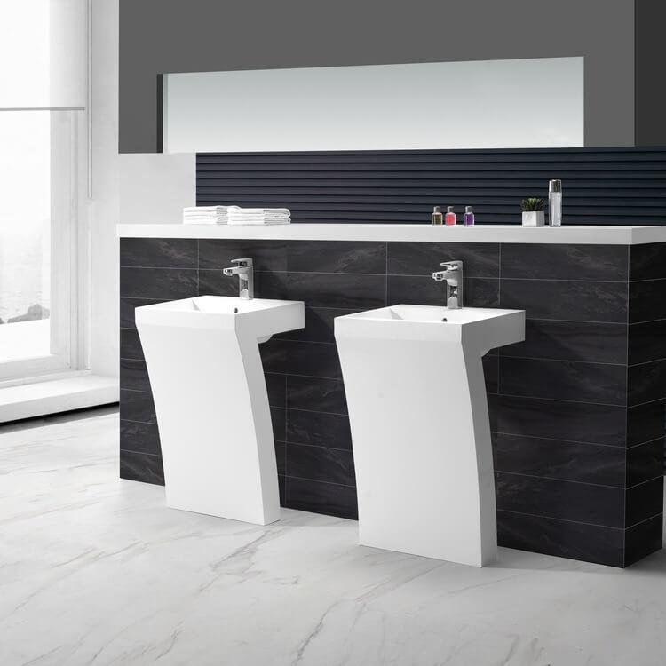 23" White Freestanding Pedestal Basin in Polymarble 7 Shape Collection - Image 1