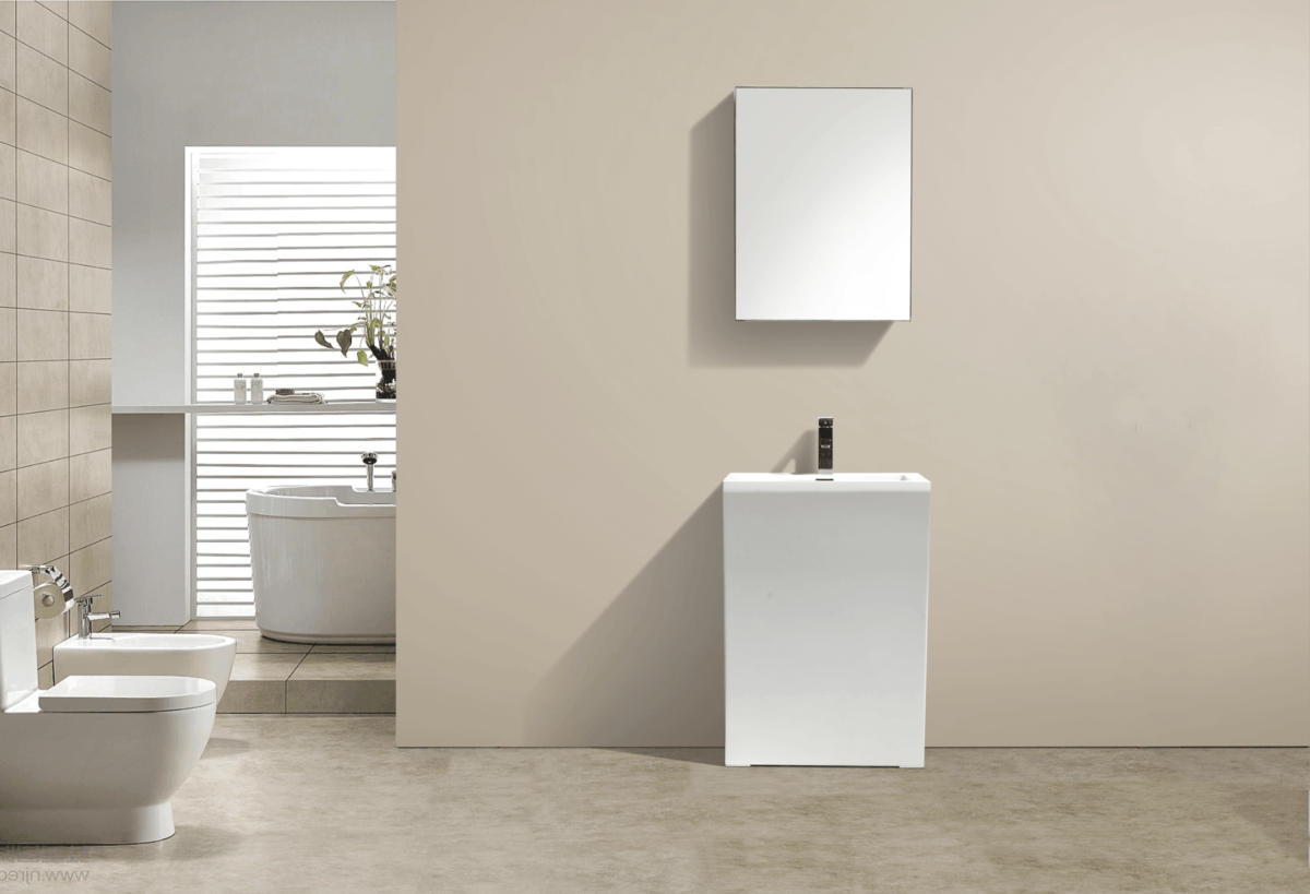 23" White Freestanding Pedestal Basin in Polymarble 7 Shape Collection - Image 6