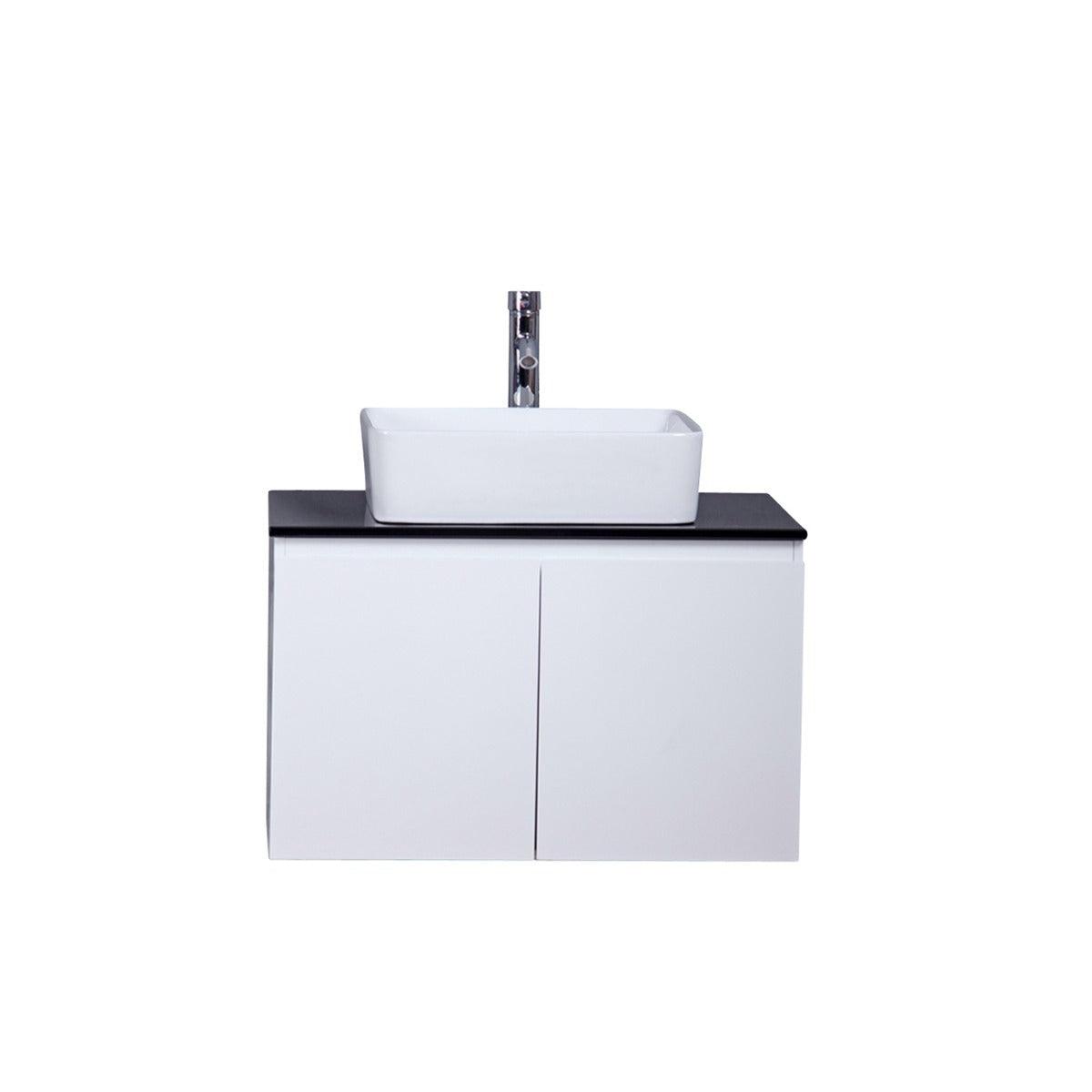 30" Lily White Wall Mount Bathroom Vanity with Black Tempered Glass Countertop & Ceramic Sink Cali – Image 3