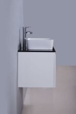 30" Lily White Wall Mount Bathroom Vanity with Black Tempered Glass Countertop & Ceramic Sink Cali - Image 5