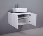 30" Lily White Wall Mount Bathroom Vanity with Black Tempered Glass Countertop & Ceramic Sink Cali - Image 6