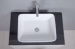 30" Lily White Wall Mount Bathroom Vanity with Black Tempered Glass Countertop & Ceramic Sink Cali - Image 7