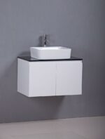 30" Lily White Wall Mount Bathroom Vanity with Black Tempered Glass Countertop & Ceramic Sink Cali - Image 4