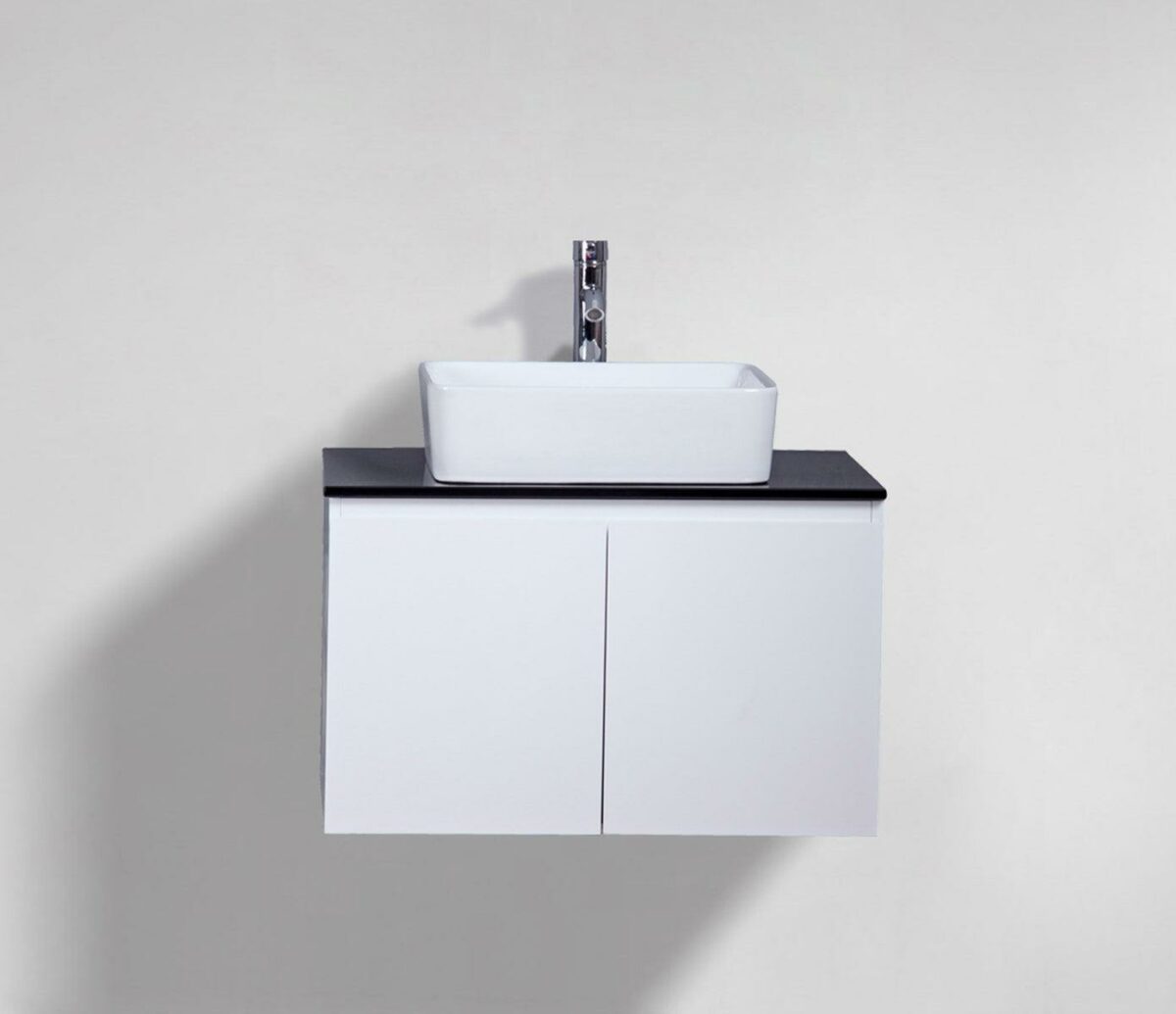 30" Lily White Wall Mount Bathroom Vanity with Black Tempered Glass Countertop & Ceramic Sink Cali - Image 1