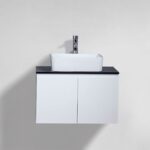 30" Lily White Wall Mount Bathroom Vanity with Black Tempered Glass Countertop & Ceramic Sink Cali