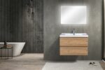 30" Rough Oak Wall Mount Bathroom Vanity with White Polymarble Countertop - Image 2