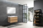 30" Rough Oak Wall Mount Bathroom Vanity with White Polymarble Countertop - Image 7
