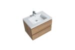 30" Rough Oak Wall Mount Bathroom Vanity with White Polymarble Countertop - Image 4