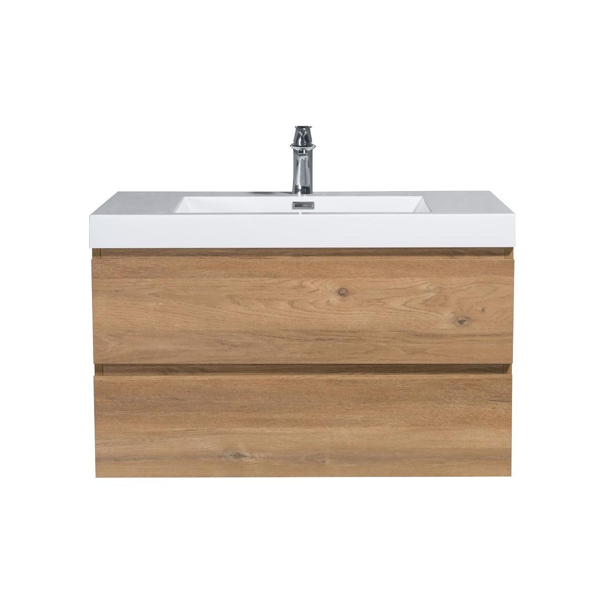 36" Rough Oak Vanity Combo with White Polymarble countertop Capri Collection - Image 2