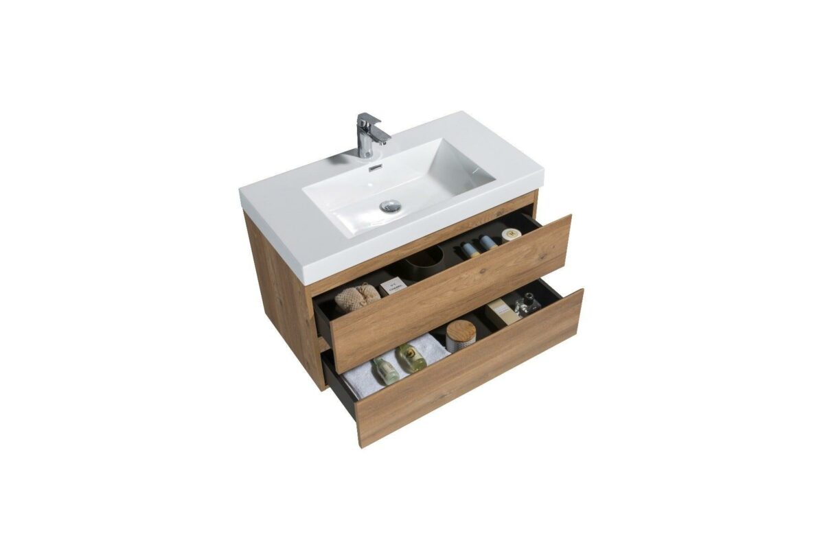 36" Rough Oak Vanity Combo with White Polymarble countertop Capri Collection - Image 4