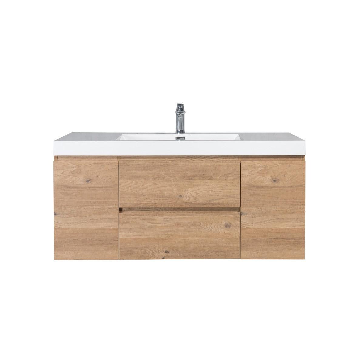 48" Rough Oak Wall Mount Single Sink Bathroom Vanity with White Polymarble Countertop - Image 2