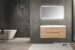 48" Rough Oak Wall Mount Single Sink Bathroom Vanity with White Polymarble Countertop - Image 6