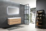 48" Rough Oak Wall Mount Single Sink Bathroom Vanity with White Polymarble Countertop - Image 7