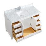 48" White Freestanding Single Sink Bathroom Vanity with Carrera Marble Countertop - Image 4