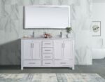 60" White Freestanding Double Sink Bathroom Vanity with Carrera Marble Countertop - Image 11