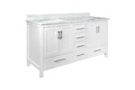 60" White Freestanding Double Sink Bathroom Vanity with Carrera Marble Countertop - Image 4