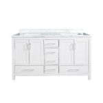 60" White Freestanding Double Sink Bathroom Vanity with Carrera Marble Countertop - Image 2