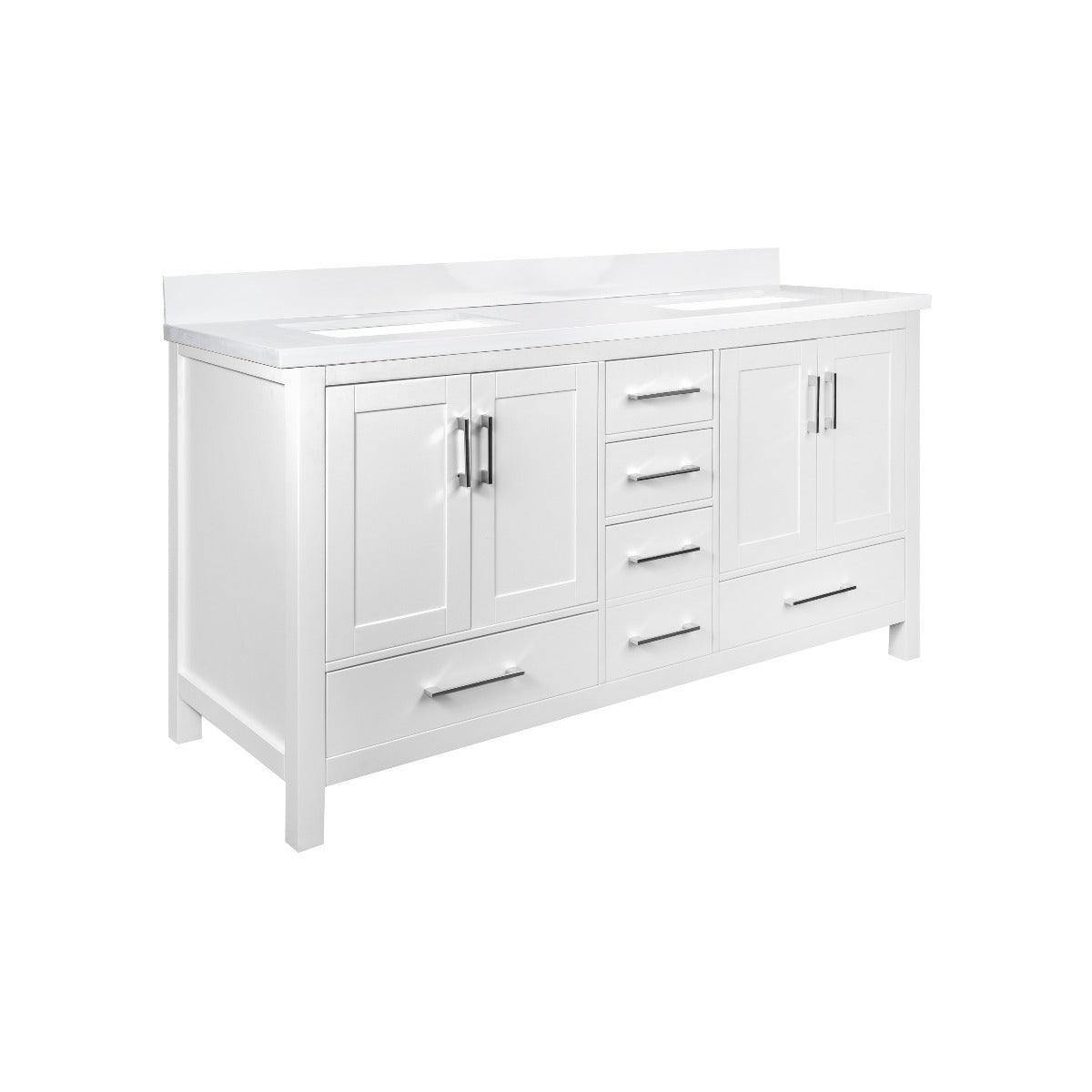 60" White Freestanding Double Sink Bathroom Vanity with White Quartz Countertop - Image 4