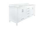 72" White Freestanding Double Sink Bathroom Vanity with Carrera Marble Countertop - Image 3