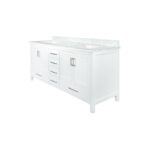 72" White Freestanding Double Sink Bathroom Vanity with Carrera Marble Countertop - Image 4