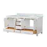 72" White Freestanding Double Sink Bathroom Vanity with Carrera Marble Countertop - Image 6
