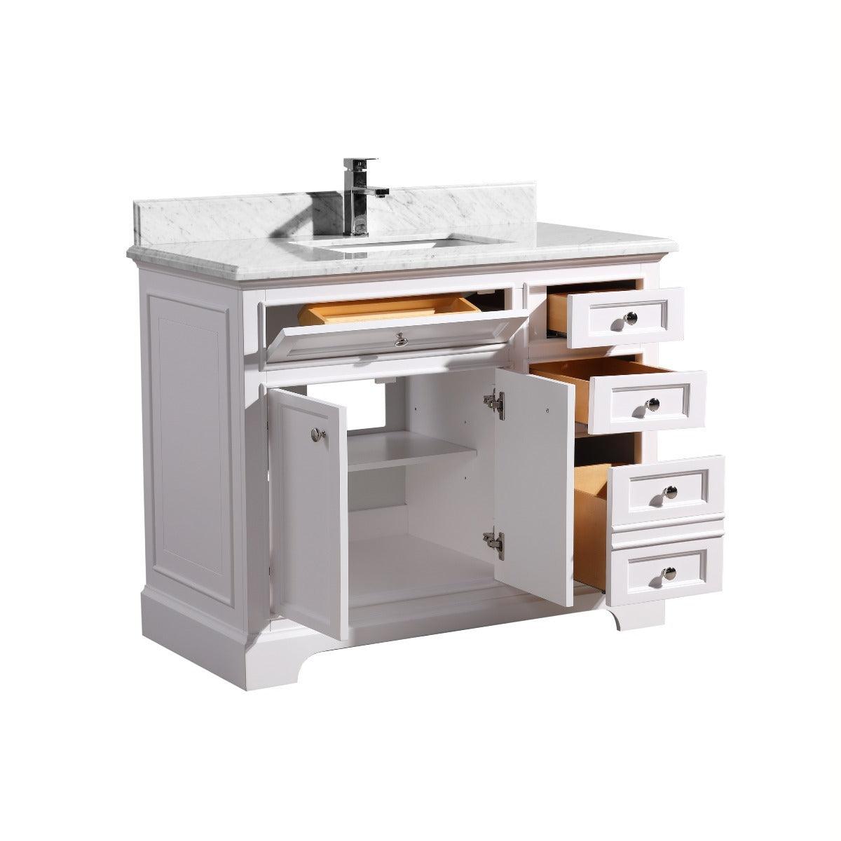 42" White Freestanding Bathroom Vanity with Calcutta Quartz Countertop - Image 5