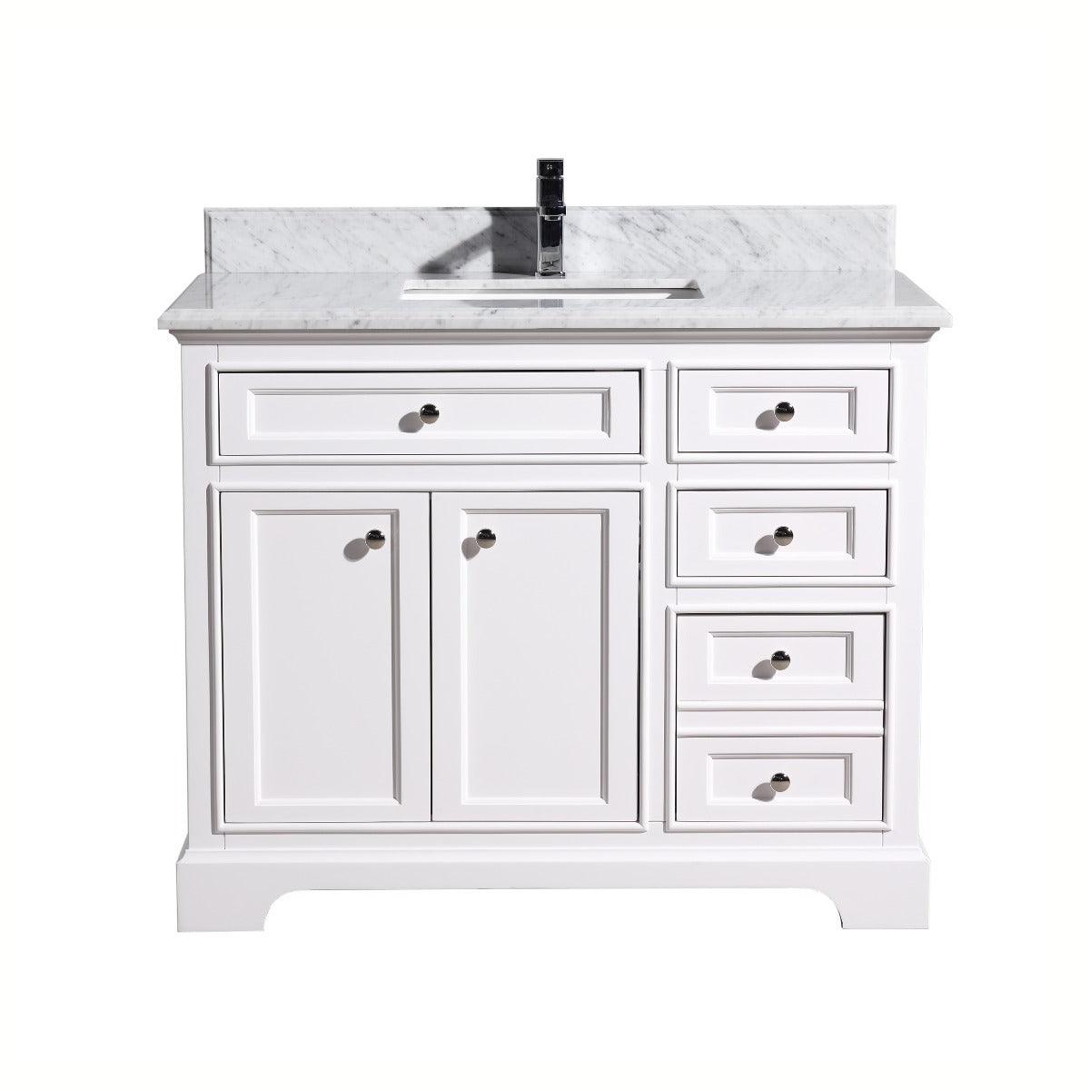 42" White Freestanding Bathroom Vanity with Calcutta Quartz Countertop – Image 3