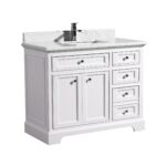 42" White Freestanding Bathroom Vanity with Calcutta Quartz Countertop - Image 2