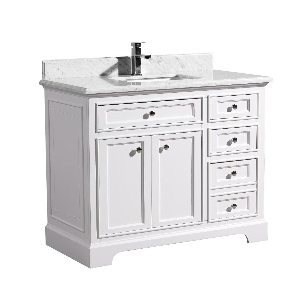 42" White Freestanding Bathroom Vanity with Calcutta Quartz Countertop – Image 2