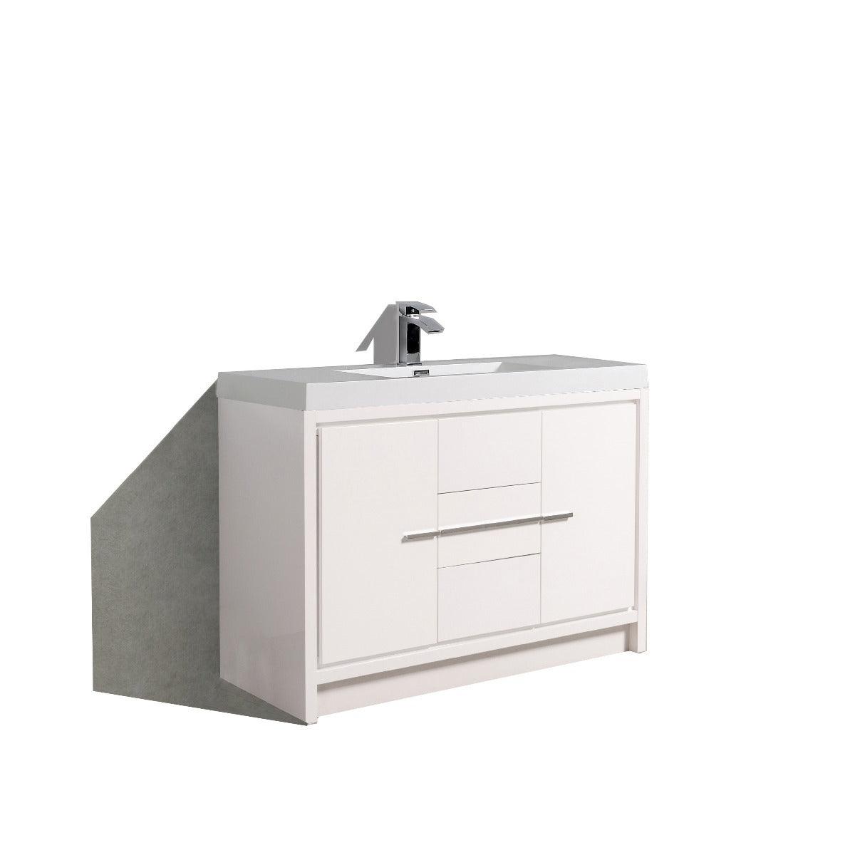 48" Glossy White Freestanding Single Sink Bathroom Vanity with White Polymarble Countertop - Image 4