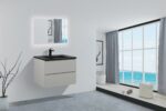 28" Grey Wall Mount Single Sink Bathroom Vanity with Black Engineered Quartz Countertop - Image 5
