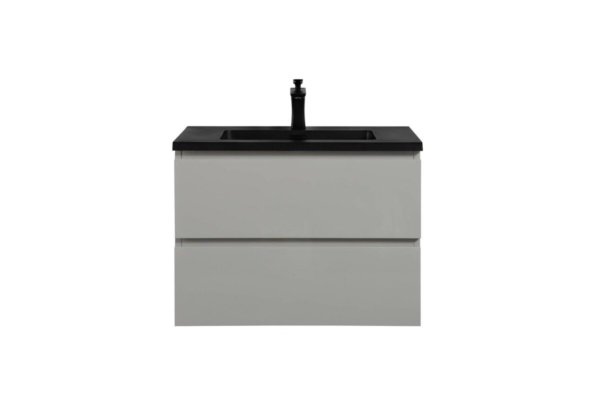 28" Grey Wall Mount Single Sink Bathroom Vanity with Black Engineered Quartz Countertop - Image 3