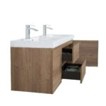 60" Rough Oak Wall Mount Double Sink Bathroom Vanity with White Polymarble Countertop - Image 5