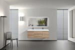 60" Rough Oak Wall Mount Double Sink Bathroom Vanity with White Polymarble Countertop - Image 6