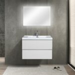 30" Glossy White Wall Mount Bathroom Vanity with White Polymarble Countertop